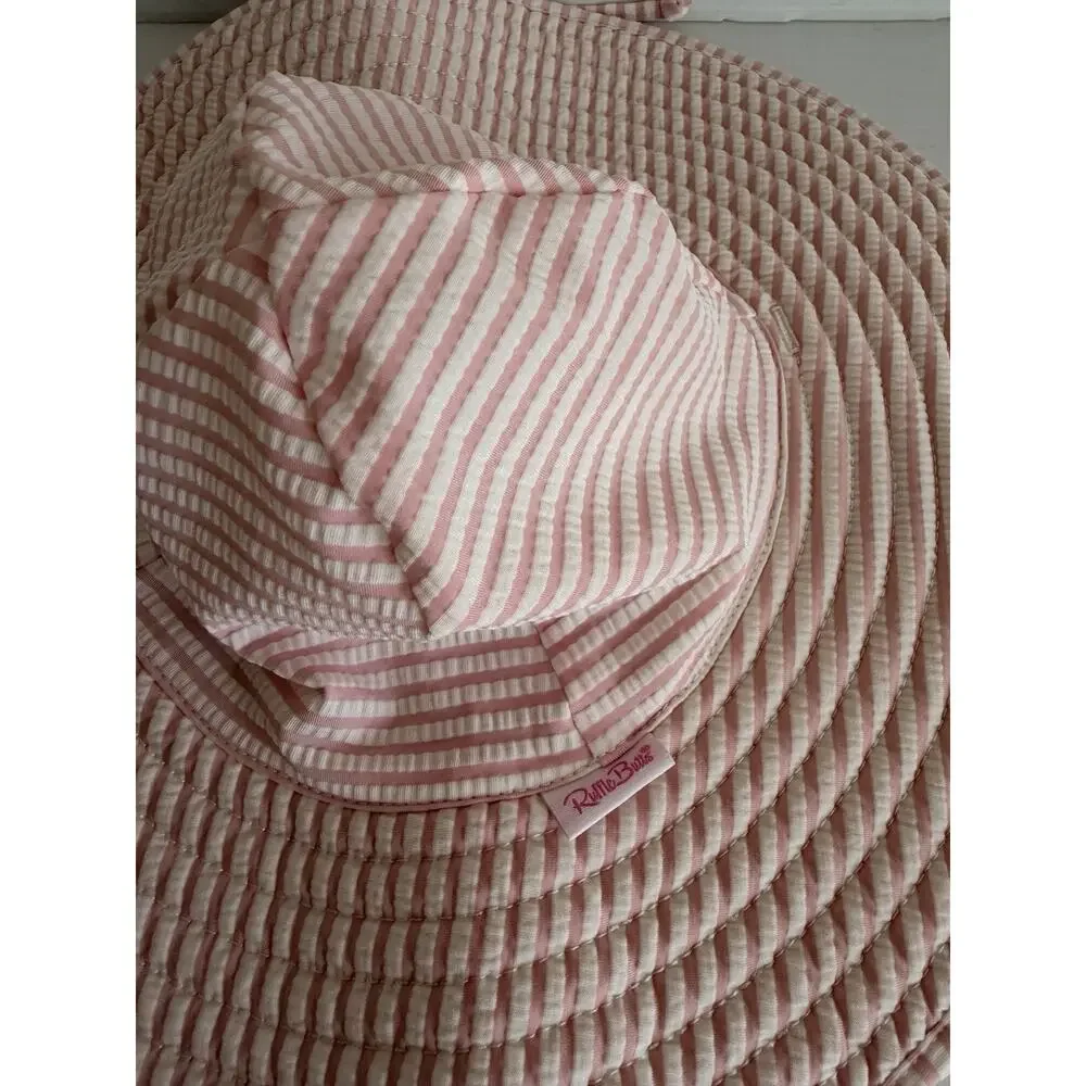 Ruffle Butts Rugged Butts Pink/White Child Sun Protective Hat Size 3T-5